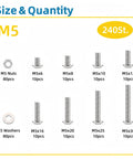 Chart of Heavy Duty Pro Grade M5 Screw Kit With 240 Pieces From M5x6 To M5x30 Hex Button Head Socket Cap Screws 80 Nuts And 80 Washers