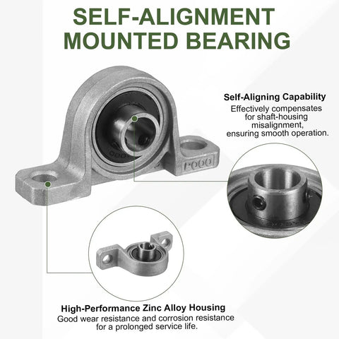 Two Pack KP000 Pillow Block Bearing Set Self Aligning Flange Mount Three Eighths Inch Shaft Size 10mm Inner Diameter Zinc Alloy Steel