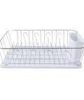 3 Piece Dish Rack Set With Cutlery Basket And Drainboard Tray Self Draining Open Wire Countertop Drying Rack In Chrome White