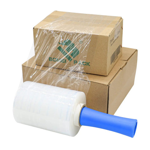 Industrial Mini Stretch Wrap Film Replacement 5 Inch By 1000 Foot Roll 80 Gauge Heavy Duty Grip Ready Self Adhering Packing Wrap For Moving And Storage 2 Pack Ideal For Shipping And Storage with boxes