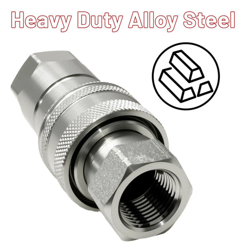 Half Inch ISO 5675 Agriculture Hydraulic Quick Connect Couplers With Poppet Valve, Half Inch NPT Thread, 3600 PSI, High Flow Up To 24 GPM, Heavy Duty Farm Grade Quick Disconnect, Fits Parker 8010 Four And Pioneer Four Thousand Series