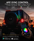 Eight Gang Switch Panel For Cars Trucks Jeeps SUVs Boats And Marine Use With Waterproof Box Wireless Smartphone Control 12V 24V Compatible Offroad LED Switch Pod Multifunctional Eight Channel Relay Panel controlling offroad LED lights with smartphone app.