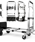 3 In 1 Convertible Hand Truck Folding Aluminum Dolly Cart With 2 Straps, Easy Setup And Smooth Transition Between Modes, Lightweight Yet Built Tough For Moving Boxes, Appliances, And Heavy Loads At Home, Workshop, Or Garage. folded aluminum dolly cart with straps