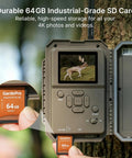 Extra Trail Cam For Wildlife Viewing And Yard Patrol Pairs Directly With The Main Hub For Fast Homestead Setup shows 64GB SD card in camera.