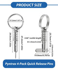 4-Pack Quick Release Pins With Drop Cam And Spring, One Quarter Inch Diameter, 0.86 Inch Usable Length, marine-grade stainless