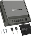 Ready To Go Eight Point Two Pound Heavy Duty Biometric Gun Safe With Quick Access Pistol Safe And 100 Fingerprints displayed with keys