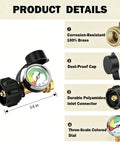 Propane Tank Gauge With Pressure Meter For 5-40 Lb Cylinders Universal QCC1 Type 1 Connection with brass and black components