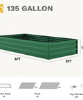 Raised Garden Bed Kit 6x3x1 Ft Outdoor Galvanized Metal Planter Box With Gloves, assembled view with panel components shown
