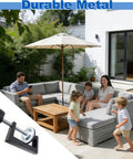 Family enjoying patio furniture with 3 Inch Adjustable Patio Furniture Clips 4 Pack For Sectional Couches Adjustable Up To 2.36 Inches Outdoor Rattan Wicker Sofa Connectors Clamps And Fasteners To Keep Furniture Sections Tight And Together.