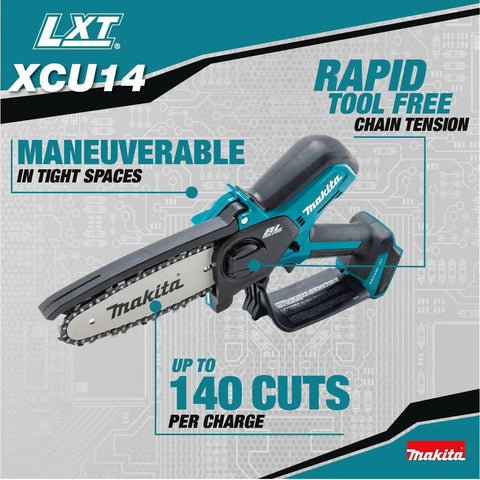18V LXT Brushless Cordless 6 Inch Pruning Saw For Yard Work, includes tool free chain adjustment detail