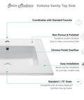 Diagram of Voltaire Vanity Top Sink With Integrated Bowl Glossy White Ceramic Top Mount No Fuss Install showcasing features