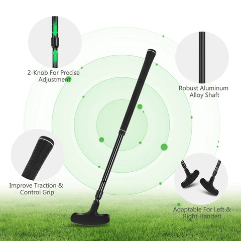 Image showing Two Way Mini Golf Putter Set For Right Or Left Handed Players with adjustable aluminum shaft and grip details.