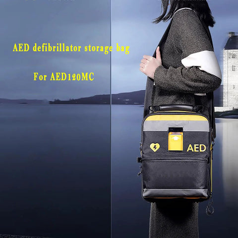 Defibrillator pouch for AED120MC, black and yellow two-layer medical bag with reflective strips