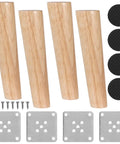 Solid Wood Furniture Leg Set 4 Pcs 7.9 Inch Angled Cone Legs With Anti Slip Pads Light Brown Finish shown with hardware and pads