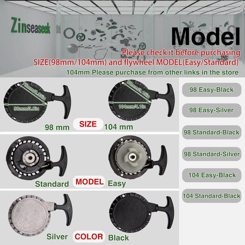 Easy Recoil Pull Starter For 43cc 47cc 49cc 50cc 63cc 70cc Small Engines Fits Karts ATVs Scooters Pocket Bikes Mini Quads And Mini Motos 98mm Diameter Replacement Kickstart For 2 Stroke And 4 Stroke Motors model comparison