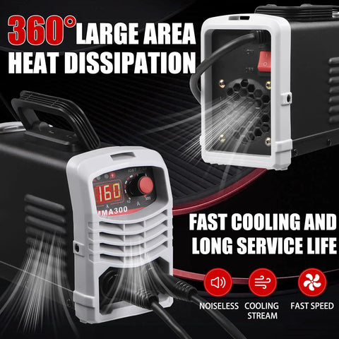MMA300 Electric Arc Welder Stick Welder showing heat dissipation and cooling features with compact design and handle