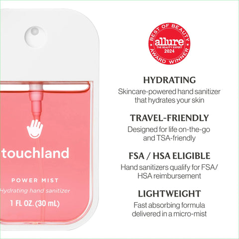 Hydrating Hand Sanitizer Spray Trio Set With Aloe Vera And Essential Oils Featuring Wild Watermelon Velvet Peach Berry Bliss 3 Travel Size 1 Fl Oz Mists For On The Go Fresh Hands And Skin Loving Hydration product information card.