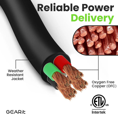 Cross-section of 50Ft 14/4 SJOOW Portable Power Cord, showing flexible SJOOW jacket and copper conductors for shop tools and equipment.