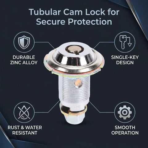 Tubular Cam Lock Zinc Alloy Round Door Replacement Lock for Arcades Game Cabinets and File with 1 Key Removable only when Locked
