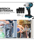 Heavy Duty Cordless Brushless Impact Wrench Kit With Rechargeable Battery, 520Nm Torque Quick Change Chuck, wrench extension and accessories.