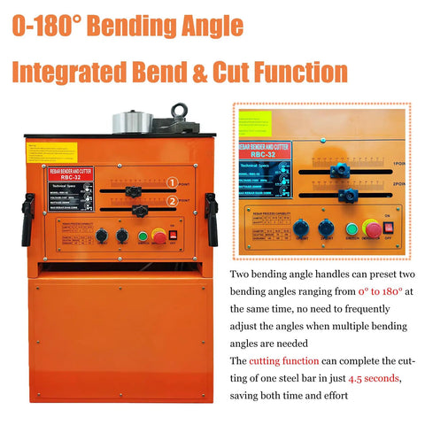 Heavy Duty Electric Rebar Bender And Cutter Machine For Concrete Construction Handles Quarter Inch To One Inch Steel Rods Smoothly Up To 180 Degrees with integrated controls.