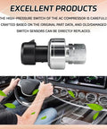 AC High Pressure Sensor Switch For Cars And SUVs HVAC System displayed with car interior background.