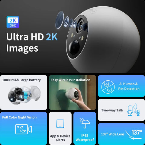 Wireless Outdoor Spotlight Security Camera With 1080P HD, 10000mAh Battery, Color Night Vision, AI Human And Pet Detection