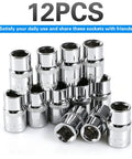 12-Pack 10mm Shallow Socket Set For Three Eighths Inch Drive Impact Sockets, 6-Point Metric, mirror chrome finish