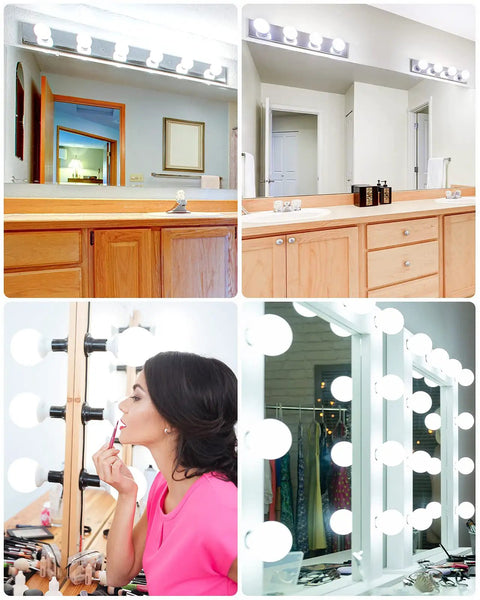 8 Pack Daylight LED Globe Light Bulbs For Bathroom 120V 60W Equivalent E26 Medium Base Non Dimmable Vanity Round G25 Bulbs Over Mirror 5000K Bright CRI 80 No Fuss Energy Saving installed in bathroom and makeup vanity setups.