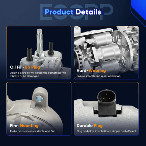 Product details of Bulletproof Heavy Duty AC Compressor For Chevrolet Silverado Tahoe Suburban GMC Sierra showing oil plug and durable design.
