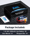 2S 2200mAh 7.4V 50C Shorty LiPo Battery Pack With XT60 Connector Soft Pack for 1 16 Scale RC Vehicles with box and manual