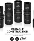 Durable 1/2 Inch Drive Flip Impact Socket Set With 3 Inch Extension Chrome Moly Steel, SAE and Metric, 5-piece kit.