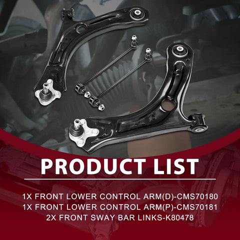 Upgrade Your Drive With This Durable Front Lower Control Arm Kit Featuring 4 Pieces Including Ball Joints And Sway Bar Links To Keep Your VW Passat Or Beetle Rolling Smooth And Safe On The Road. 2 control arms and 2 sway bar links