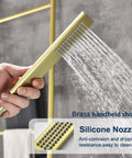 Freestanding Brushed Gold Tub Filler Faucet With Hand Shower And Swivel Spout floor mounted brass handheld shower view