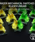 Close-up of Razer mechanical switches (clicky/linear), part of the Top Tier Mechanical Gaming Keyboard With Kickass Clicky Green Switches.