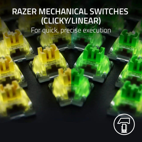 Close-up of Razer mechanical switches (clicky/linear), part of the Top Tier Mechanical Gaming Keyboard With Kickass Clicky Green Switches.