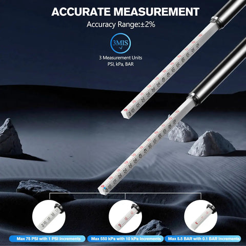 2 Pack Slim Pencil Tire Pressure Gauge Set With 10-75 PSI Range, 70-550 kPa And 0.7-5.5 Bar, All Metal Body, Accurate Measurement