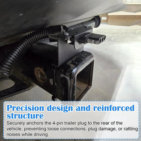 Vehicle Side 4 Way Flat Trailer Wiring Harness Mounting Bracket Kit Rugged Heavy Duty Steel With Black Oxide Finish on truck