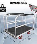 Heavy Duty Two In One Flatbed Panel Cart 36 By 24 Inches With Rubber Mat And Three Handrails 2600 Lb Capacity Drywall And Lumber Cart All Steel Hand Truck With Two Swivel Casters