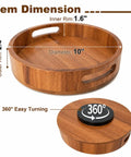 Straight Up Premium Acacia Wood Lazy Susan Turntable Organizer with dimensions showing 10 inch diameter and 360 degree spin.