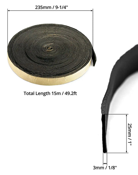 Pipe Wrap Insulation Tape Waterproof Foam One Inch By One Eighth Inch By Fifty Feet With Adhesive shown in roll form