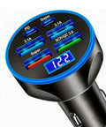 Heavy Duty Plug And Go Usb Car Charger With Live Voltage Tracker And Pd 30W Quick Charge Multiport Adapter showing ports and voltage display.