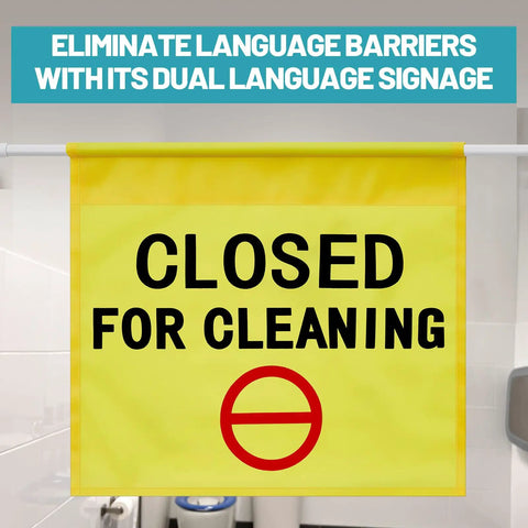 Restroom Closed For Cleaning Sign Yellow Hanging Doorway Safety Sign Adjustable From 30 To 53 Inches No Entry During Cleaning