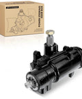 Direct Fit Power Steering Gearbox Assembly For Chevy C10 C20 Blazer And Gmc Pickup 1968 To 1976 showing black gearbox with silver input/output shafts