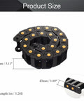 Black drag chain cable carrier 1m with yellow dots, 79mm outer diameter, 43mm wide, open type design for CNC routers and machines.