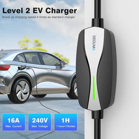 Portable Level 1 And Level 2 EV Charger With J1772 Home Connector Delivers No Sweat 16 Amp 240 Volt Power For Fast Charging and Road Trip Ready Adventures