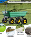 Green garden wagon with 10 Inch Solid Tire And Wheel For Hand Trucks Garden Wagons Carts And Dollies, 4.10/3.50-4 Size