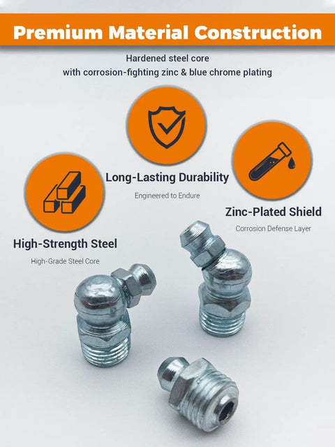 All In One Pro Grade Grease Fitting Kit With Toolbox Featuring 265 Zerk Fittings for SAE and Metric corrosion-resistant construction