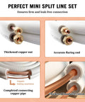 50 Ft Mini Split Line Set With Copper Tubes And Nuts Includes One Quarter Inch And Three Eighths Inch Copper Pipes Thickened PE Insulation