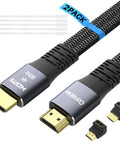 Flat HDMI Cable 2 Pack 15 Ft Each Braided 4K High Speed HDMI Cable Supports 4K At 60Hz 2160p 1080p HDR HDCP 2.2 ARC Full 3D Pure Copper